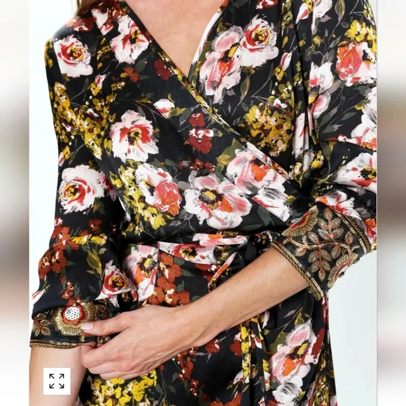 Aratta Silent Journey Savannah Floral wrap Hi Low Dress Womens Size Small New!